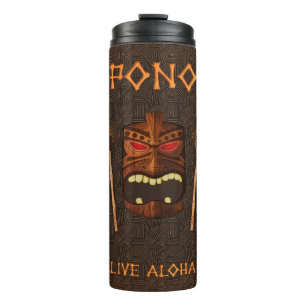 Termo Máscara Tiki de Madera Antigua Pono Personalizado 