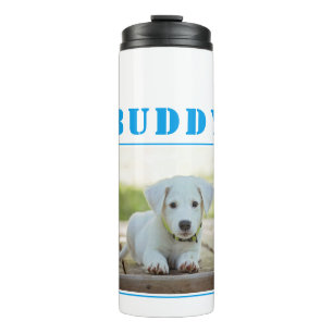 Termo Mascota Perro Azul Nombre y Foto Personalizado