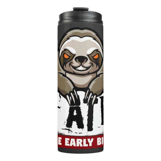 Termo Me comí el pájaro temprano. Pereza gruñona, gruñón (Anverso)