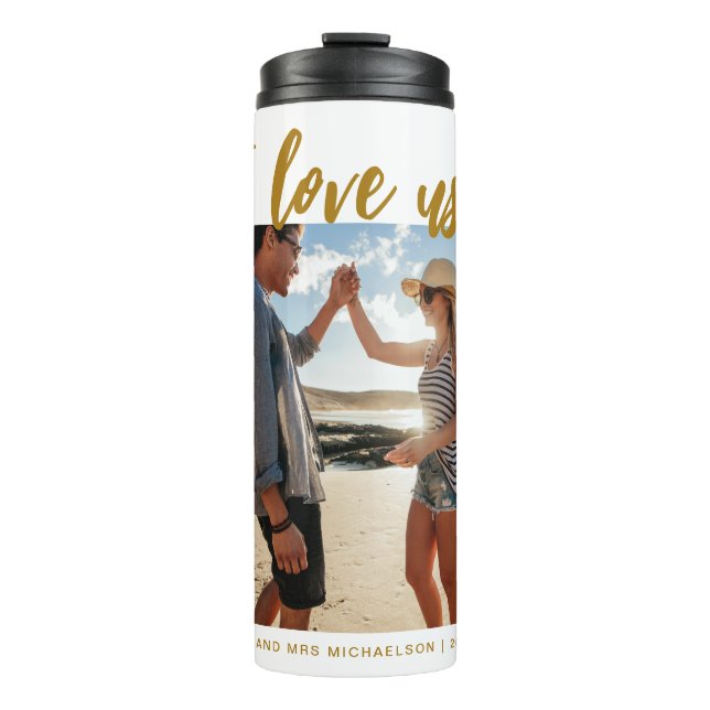 Termo Me encanta Script Photo Gold y White (Anverso)