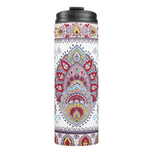 Termo Medallón indio paisley floral, étnico.