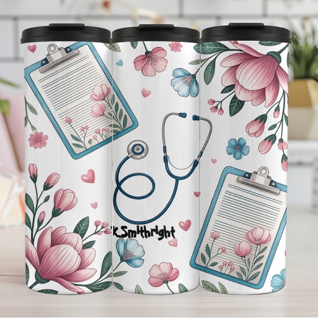 Termo Medical Clipboard Stethoscope Floral Pattern (Subido por el creador)