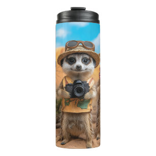 Termo Meerkats vestidos como turistas con cámaras y mapa
