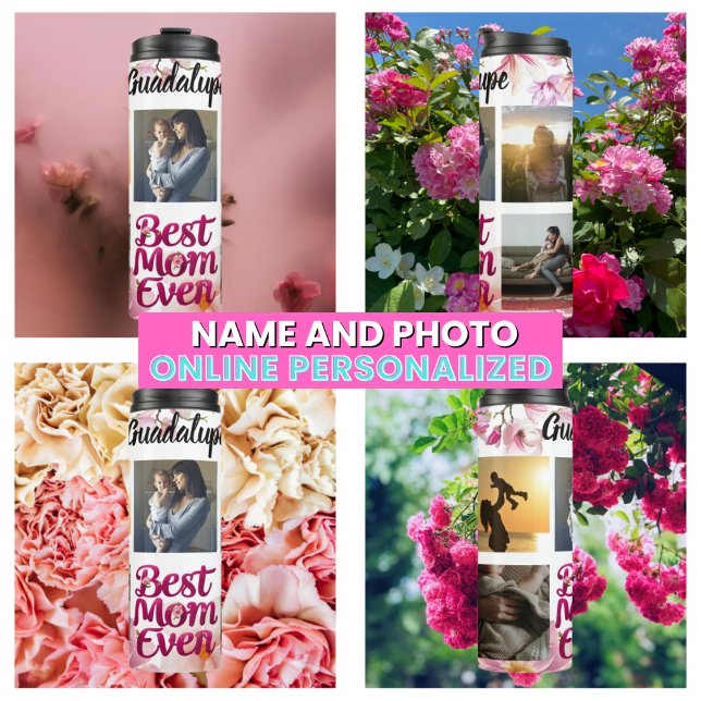 Termo Mejor Collage de imágenes con guiones rosados para (Best Mom Ever Pink Script Picture Collage for Mom Thermal Tumbler)