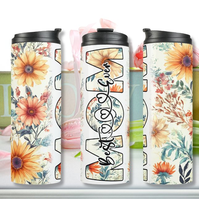 Termo Mejor mamá siempre flores amarillas (Best Mom Ever yellow flowers Thermal Tumbler)