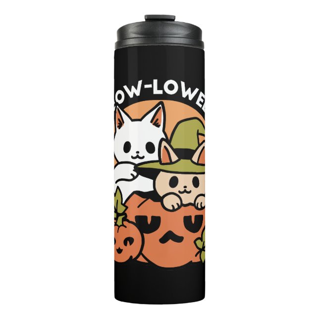 Termo Meow-Loween - Diseño festivo de gatos de Halloween (Anverso)