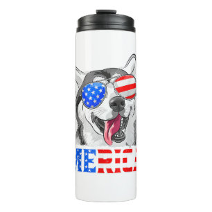 Termo Merica Siberian Husky Dog Bandera Estadounidense 4
