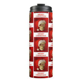Termo Merry Christmas. Skull wearing Santa hat