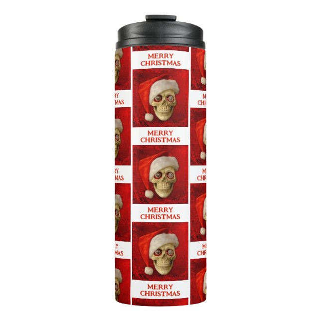 Termo Merry Christmas. Skull wearing Santa hat (Anverso)