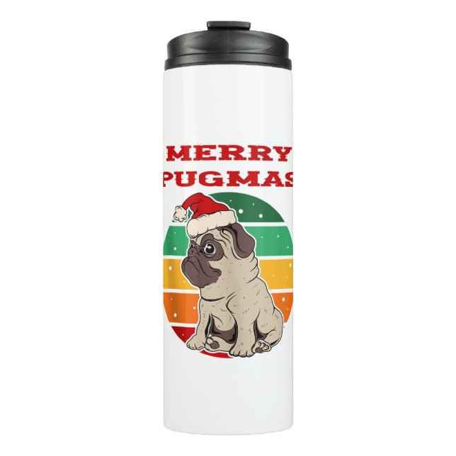Termo Merry Pugmas, Funny Pug, Perro Navidad, Navidades (Anverso)