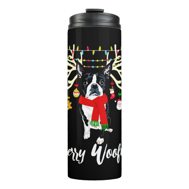 Termo Merry Woofmas Boston Terrier Reindeer Navidades (Anverso)