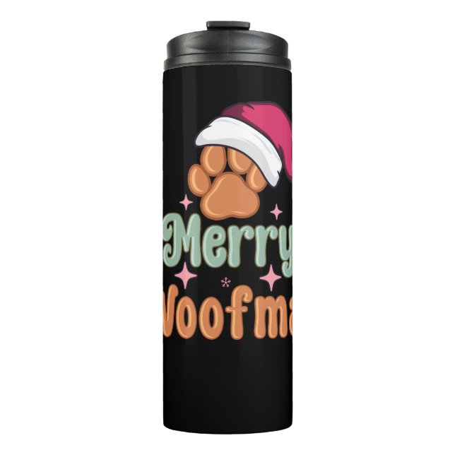 Termo Merry Woofmas Retro Navidades camiseta de perro ro (Anverso)