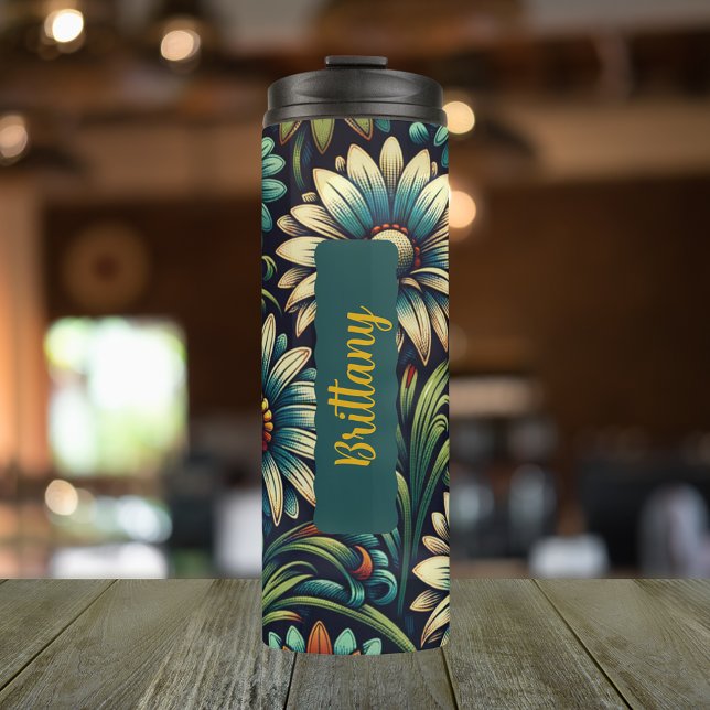 Termo Mes de las flores de nacimiento Personalizado de a (Personalized 20 oz thermal tumbler with birth flower Daisy for the month of April)