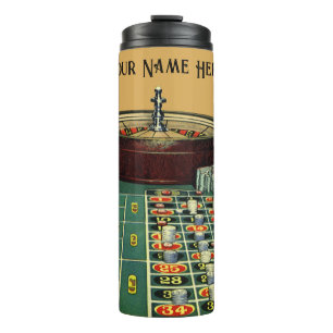 Termo Mesa de ruleta de casino de juego vintage, fichas 