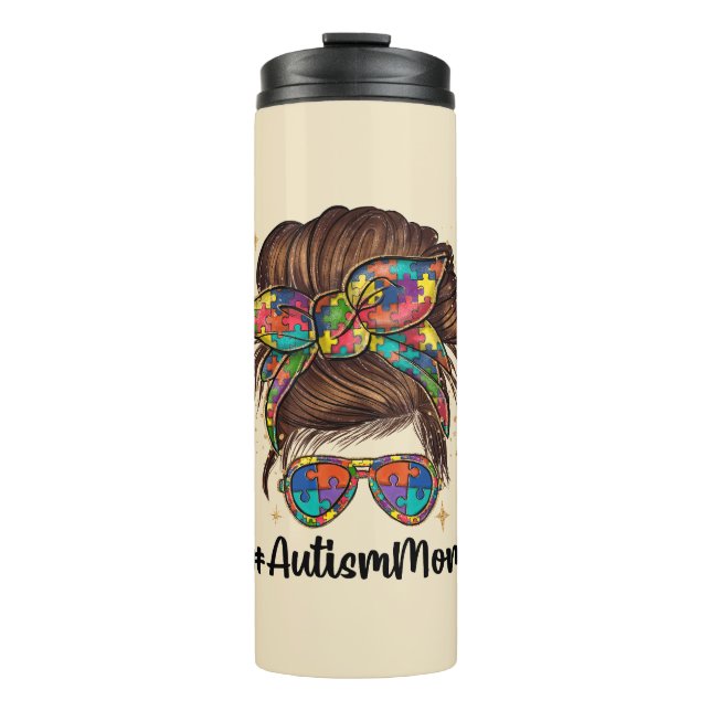 Termo Messy Bun Orgulloso Autismo Mamá (Anverso)