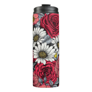 Termo Metas en la mezcla de flores en rojo y gris