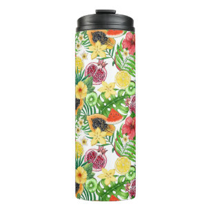 Termo Mezcla tropical, flores y hojas en blanco