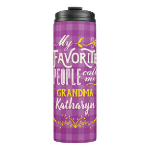 Termo Mi gente favorita me llama abuela Purple Gingham