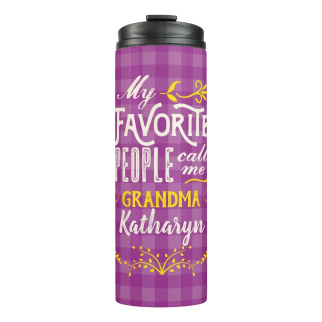 Termo Mi gente favorita me llama abuela Purple Gingham (Anverso)
