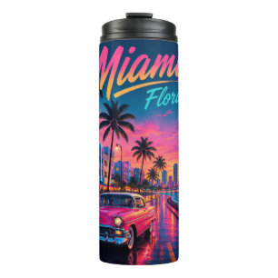 Termo Miami Florida Retro Neon Atardecer Viaje