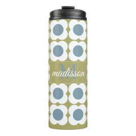 Termo Mid--century floral - Sage Green & Blue flowers