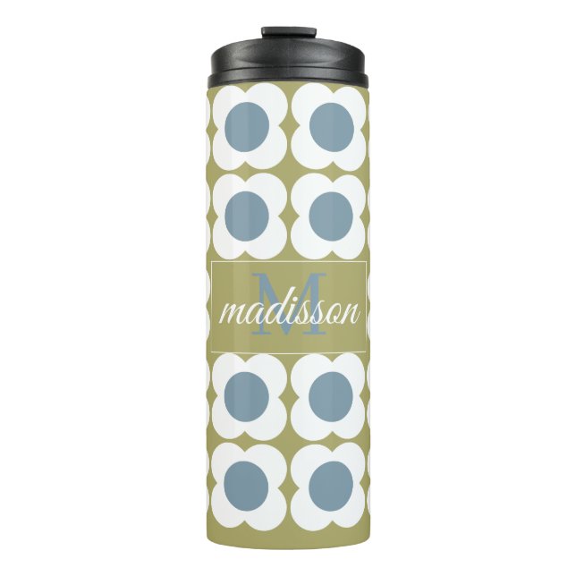 Termo Mid--century floral - Sage Green & Blue flowers (Anverso)