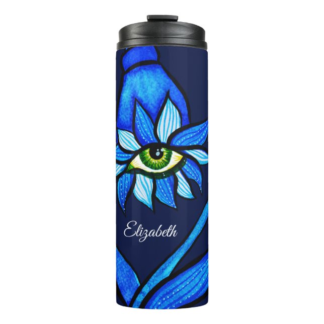 Termo Midnight Gothic Eye Flower - Dark Blue Botanical (Anverso)