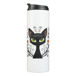 Termo Minimalist Black Cat Green Eyes Filigree Design