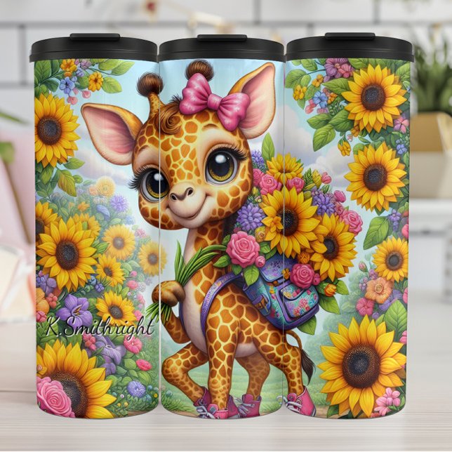 Termo Mochila de flores de vaca rosada de jirafa (Subido por el creador)
