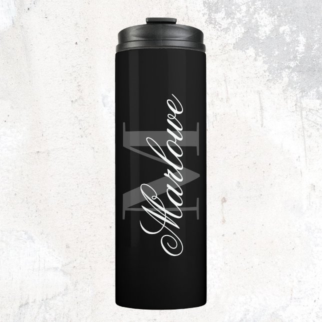 Termo Moda caligrafía en monograma gris negro (Subido por el creador)