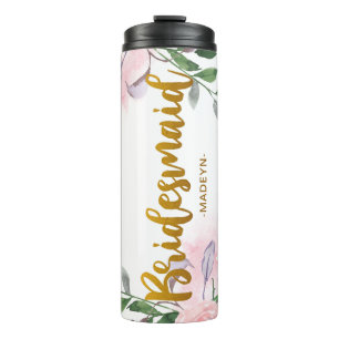Termo Moda Floral Faux Gold Bridesmaid Script and Name