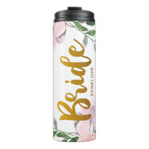 Moda Floral rosa Faux Gold Bride Script and Name