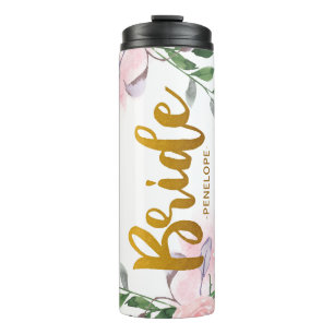 Termo Moda Floral rosa Faux Gold Bride Script and Name
