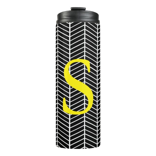 Termo Moda Herringbone Negro Chevron Zig Zag Monograma (Anverso)