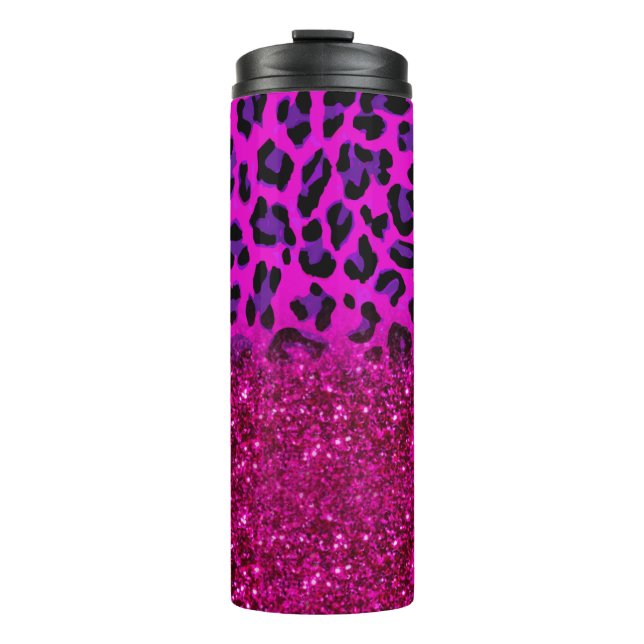 Termo Moda moderna rosa morado Purpurina leopardo (Anverso)
