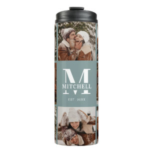 Termo Moda moderna Sage Green Monogramado y Collage de f