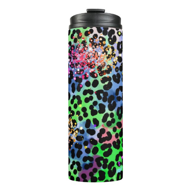 Termo *~* Moda QR Purpurina arcoiris Lugares de leopardo (Anverso)