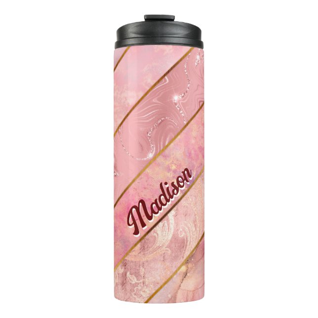 Termo Moda rosa oro giratorio elegante geométrico (Anverso)