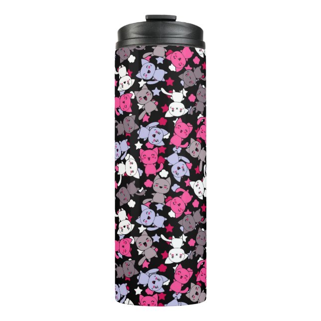 Termo modelo con los gatos lindos 3 del doodle del (Anverso)