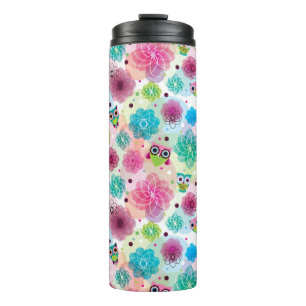 Termo Modelo lindo del fondo del búho de la flor