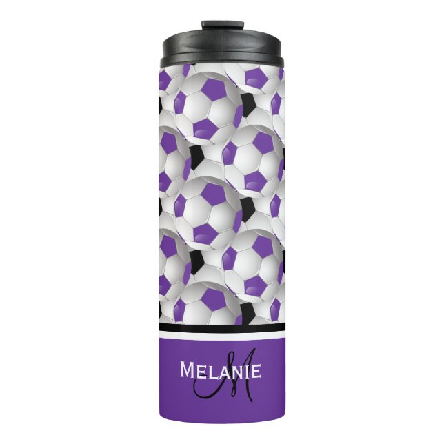 Termo Modelo negro púrpura del balón de fútbol del (Anverso)