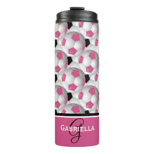 Termo Modelo negro rosado del balón de fútbol del