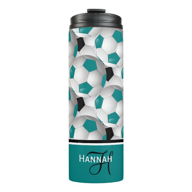 Termo Modelo negro verde azulado del balón de fútbol del (Anverso)