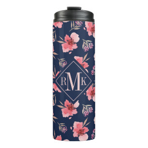 Termo Modelo rosado oscuro de la acuarela del monograma