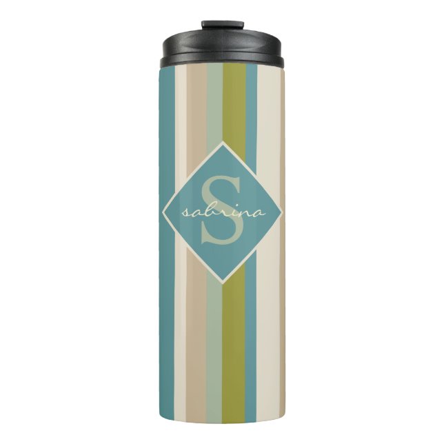 Termo Modelo verde azulado moderno de las rayas de la (Anverso)