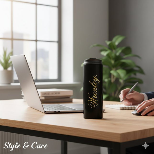 Termo Modern Black Thermal Tumbler with Personalized Nam (Modern Black Thermal Tumbler with Personalized Name)