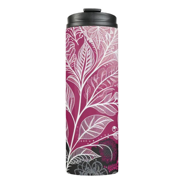Termo Modern Boho Pink and Black Leaf Thermal Tumbler (Anverso)