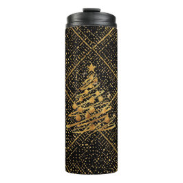 Termo Modern, Chrismas Tree, Black Gold Cross Pattern 