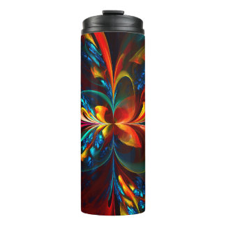 Termo Modern Floral Resumen Art Naranja Patrón Azul #14