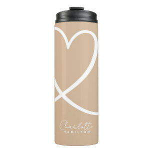 Termo Modern Love Heart Personalized Tan White
